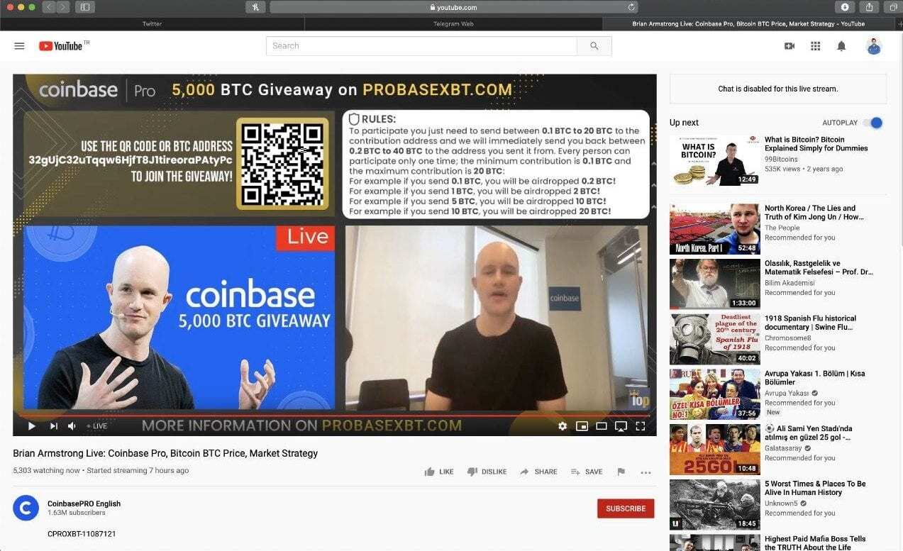 you e1586166524942 - Coinbase'in Youtube Hesabı Hacklendi! 5000 BTC Giveaway