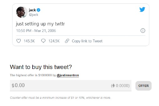 justin sun 1 milyardolar - Jack Dorsey İlk Tweet'ini NFT Olarak Satışa Çıkardı!