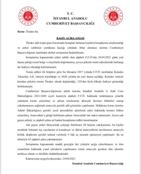 Ezu0kaAWUAEHwrH 485x600 - İstanbul Anadolu Cumhuriyet Başsavcılığı Thodex Hakkında Açıklama Yaptı!