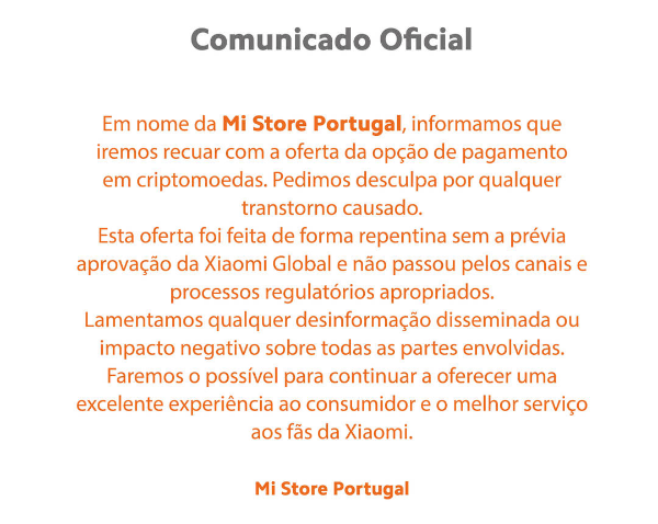 Screenshot 4 - Portekiz'deki Xiaomi, Önce Bitcoin'i Ödeme Olarak Kabul Etti Sonra Geri Çekildi!