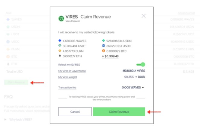 Vires claim 1 - Vires DAO ile Anında Gelir Dağılımı