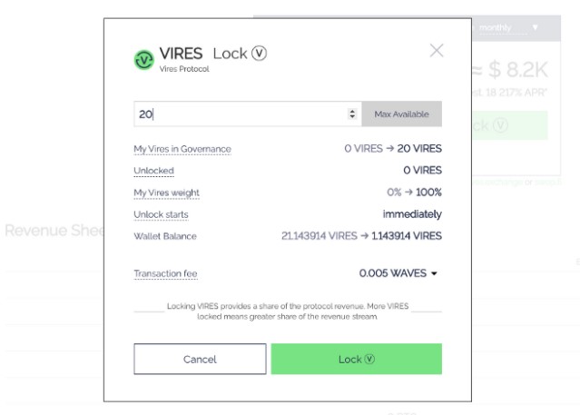 Vires lock 1 - Vires DAO ile Anında Gelir Dağılımı